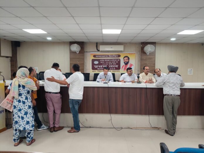 CTM Piyush Gupta hearing public grievances during a Samadhan Shivir in Yamunanagar.