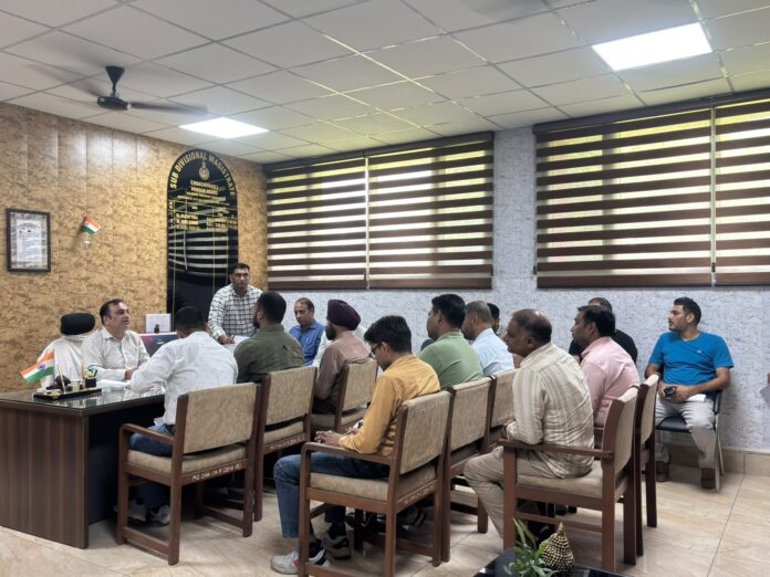 SDM Jaspal Singh Gill chairs a meeting on strengthening anti-drug awareness activities in villages of Chhachhrauli subdivision.
