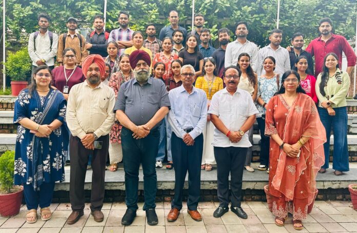 MSW students and faculty members at Guru Nanak Khalsa College, Yamunanagar, during an emotional farewell organised as part of National Social Work Week.