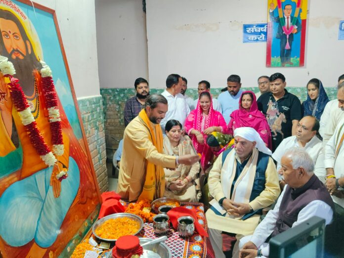Sacred Kalash Vandan Yatra welcomed at Shri Guru Ravidas Temple in Gadhouli during the 650th birth anniversary celebrations of Sant Guru Ravidas Ji.