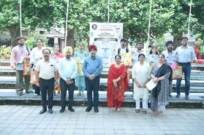 Students participating in National Social Work Week activities at Guru Nanak Khalsa College Yamunanagar.