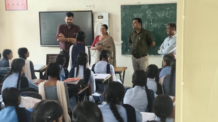 SDM Dr Kuldeep Singh interacts with students during school inspection in Vyasapur