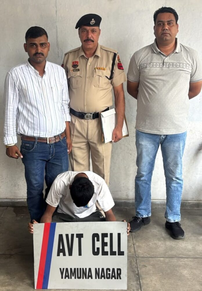 Yamunanagar Anti-Vehicle Theft Cell officials with a suspect after recovering a stolen Activa scooter