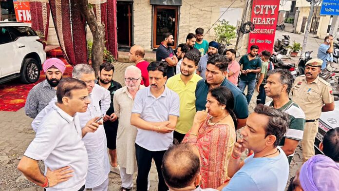 Mayor Suman Bahmani, Municipal Commissioner Mahabir Prasad and former minister Kanwar Pal inspect the Civil Line Road construction in Jagadhri