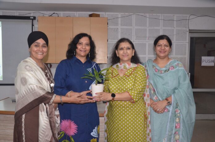 Dr Indu Kapoor being felicitated during an eye check-up camp at DAV College for Girls Yamunanagar