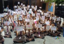Golden High School Students Showcase Creativity in Drawing and Painting Competition Golden High School students participating in a drawing and painting competition in Yamunanagar