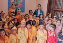 Golden High School Celebrates Janmashtami with Devotion, Cultural Fervour Golden High School students dressed as Radha and Krishna during Janmashtami celebration