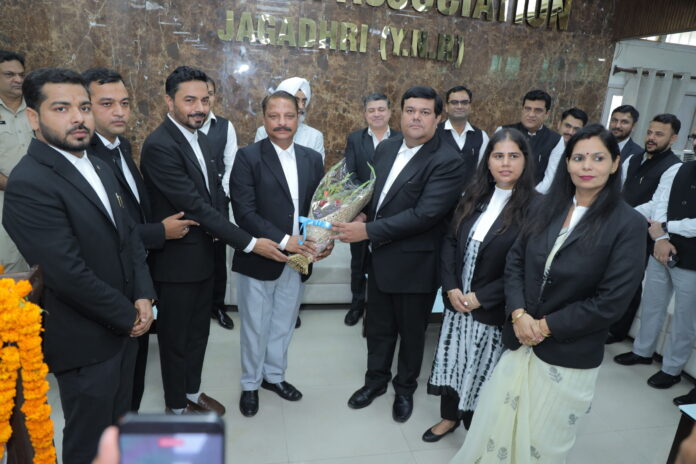 Newly elected office bearers of District Bar Association Jagadhri Yamunanagar during the oath taking ceremony