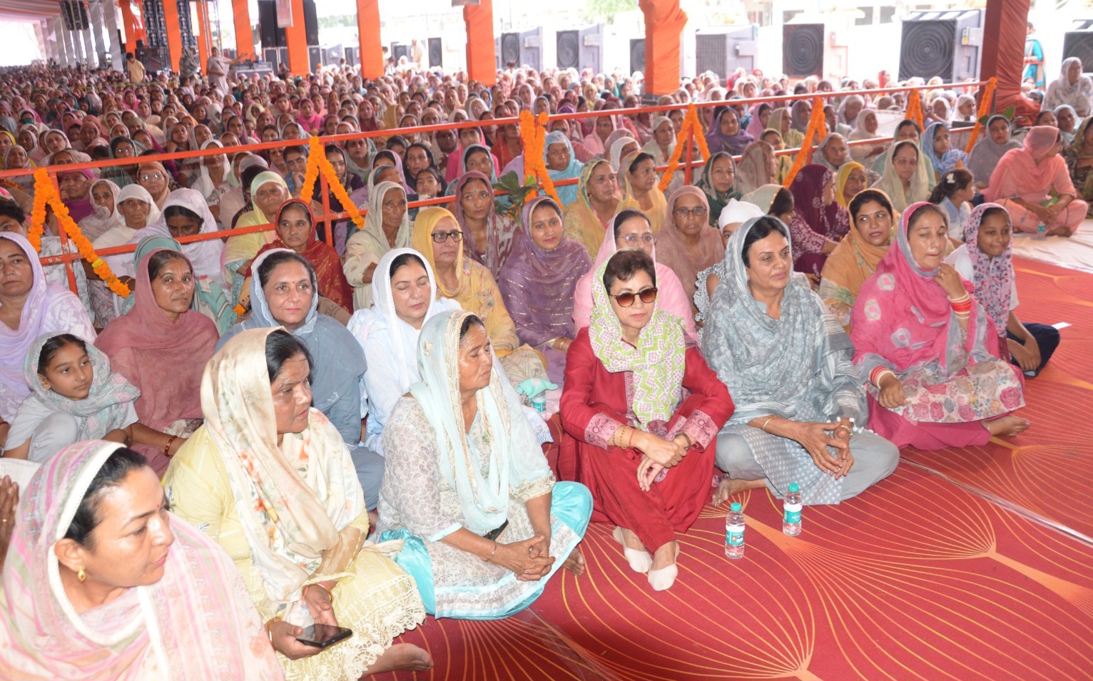 Kumari Selja among devotees at a satsang programme in Sirsa