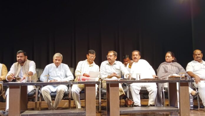 Service Sankalp Abhiyan 2026 Kurukshetra Meeting Officials and public representatives during a meeting on preparations for Service Sankalp Abhiyan 2026 at the Multi Art Cultural Centre in Kurukshetra