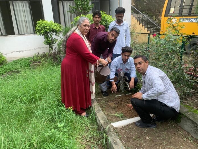Teachers and students planting saplings at Maharaja Agrasen College Jagadhri on Teachers’ Day