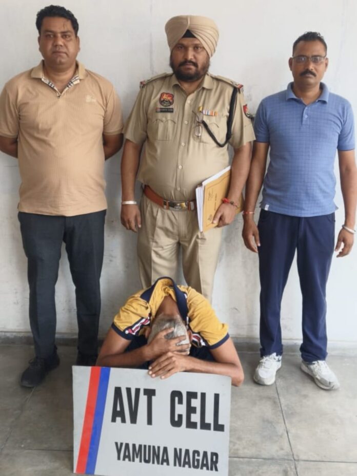 Anti-Vehicle Theft Cell personnel with suspected bike thief in Yamunanagar