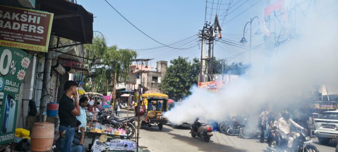 Municipal Corporation workers conduct fogging in Yamunanagar to prevent mosquito-borne diseases