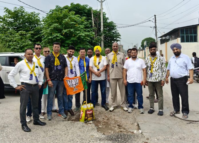 : AAP protest over poor road conditions and waterlogging in Jagadhri, Yamunanagar.