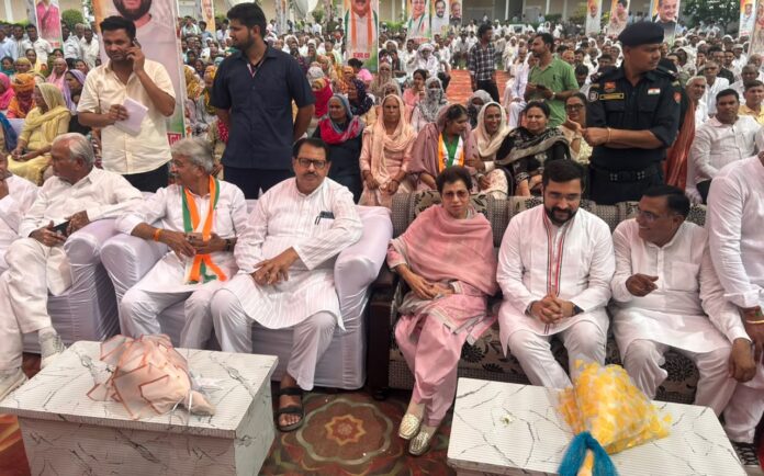 kumari-selja-uchana-congress-workers-conference.jpg Kumari Selja and Congress leaders at the Block Congress workers conference in Uchana